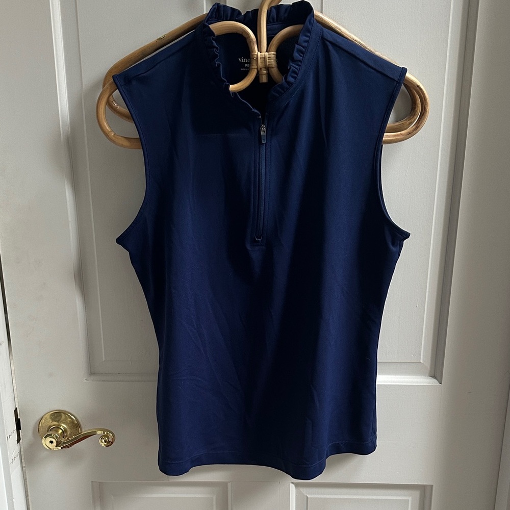 Vineyard Vines Women's Dark Blue Ruffle Neck Tank Top